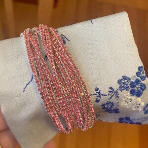 Pink & Silver Rhinestone Stretch Bracelets Stack NWT